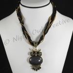 Beaded Rope Necklace with Owl Pendant Black